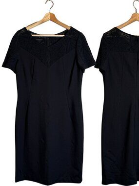 Lafayette 148 Lace Yoke Sheath Dress Women's 10 Black Formal Career Knee Length